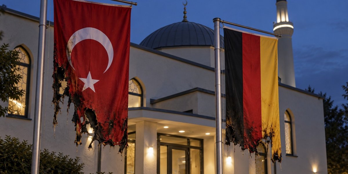Almanya'daki Hacı Bayram Camii'nde Türk ve Alman bayrakları yakıldı